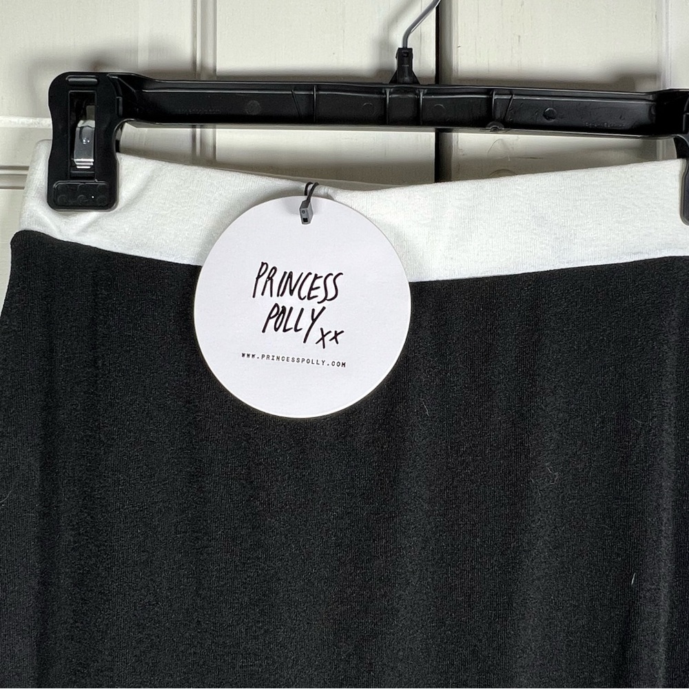 NWT Princess Polly Black Stretch Pencil Maxi Skirt White Elastic Waist Band Sz 4 - Picture 3 of 6